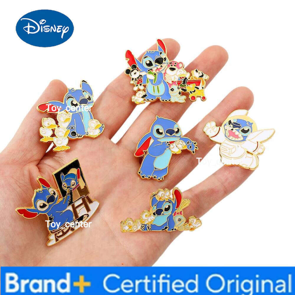 Disney 6 Pcs Cute Cartoon Creative Stitch Metal Badge Enamel Brooch Men's and Women's Clothing Bag Accessories Decorative Pin Souvenir H2601
