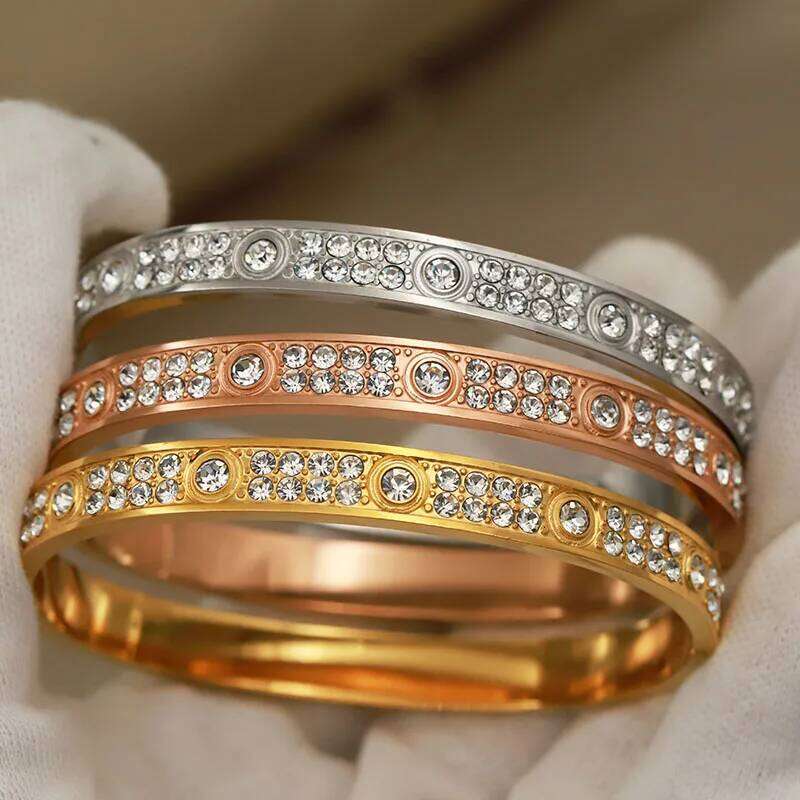 Stainless Steel Metal Classic Full Crystal Bangles&bracelets for Women Fashion Brand Jewelry Unique Bangles Accessories Z260123