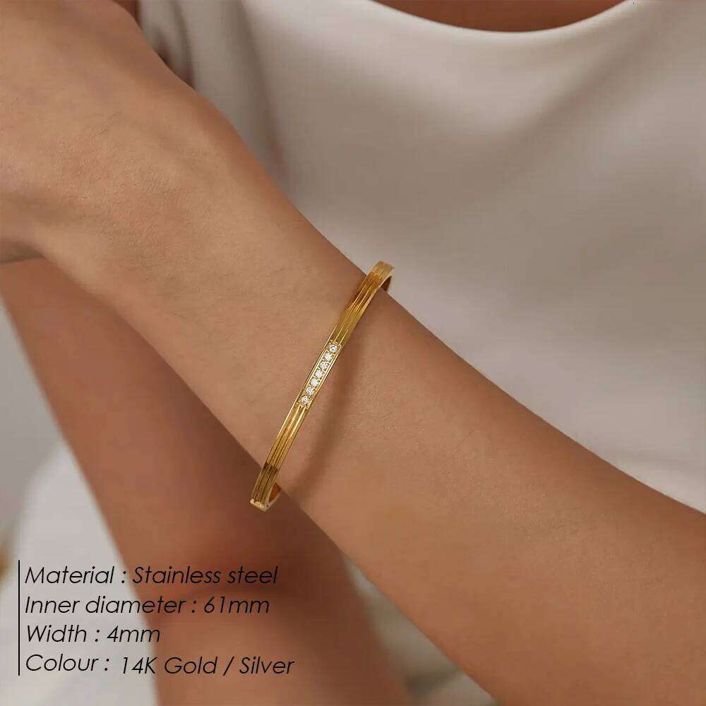 eManco Striped Rhinestone Bangle Stacking Bracelet Women's Jewelry Anniversary Gift Couple Bracelets 48 Hour Shipping Z260123