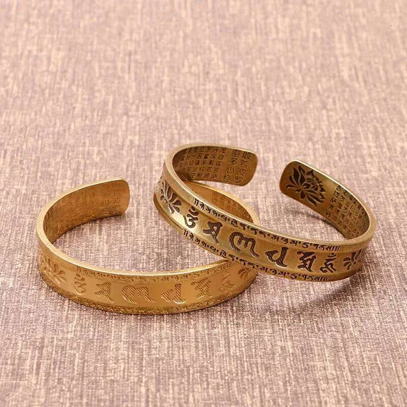 Vintage Buddhist Heart Sutra Cuff Bracelets Men's Six Character True Word Adjustable Bangles Religious Wish Talisman Jewelry Z260123