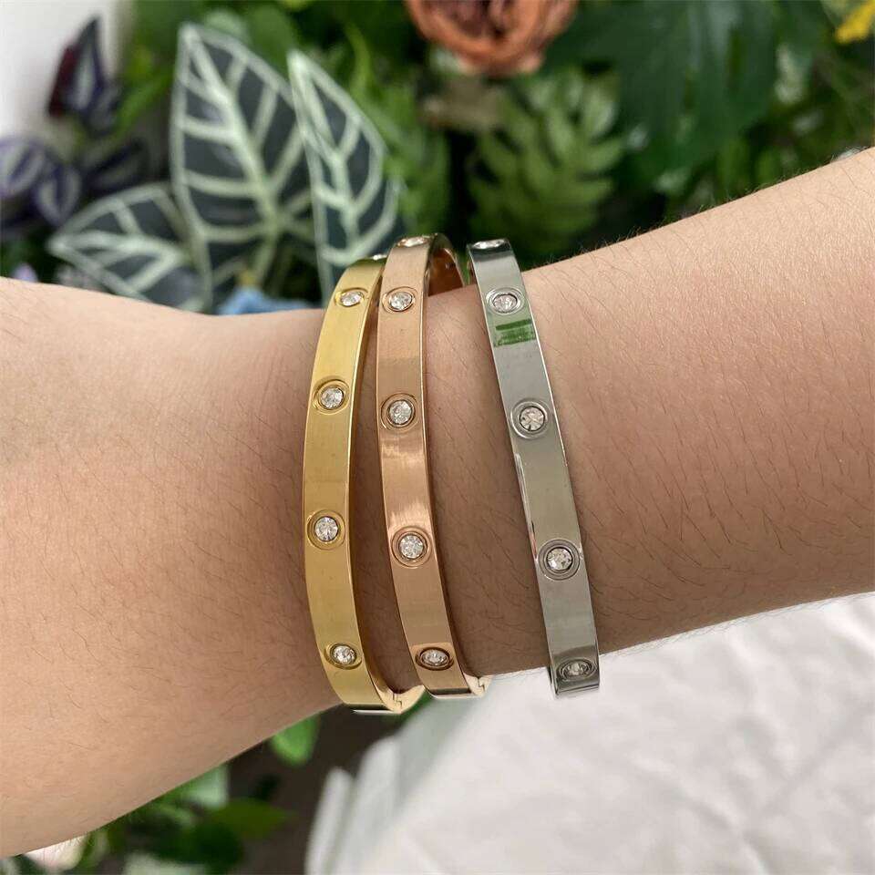 ZAKOL Classic Geometric Stainless Steel Bracelet Bangles With Zircon Exquisite Gold Color Birthday Jewelry Gift for Women Z260123