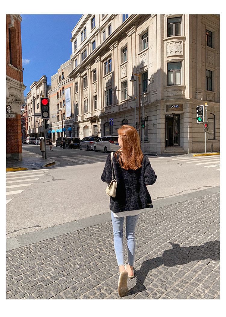 White Mink Cashmere Sweater Coat Women Autumn Winter Lazy Style Korean Retro Black Loose ONeck Knitted Cardigan Fashion Outwear 241108 ddmytues