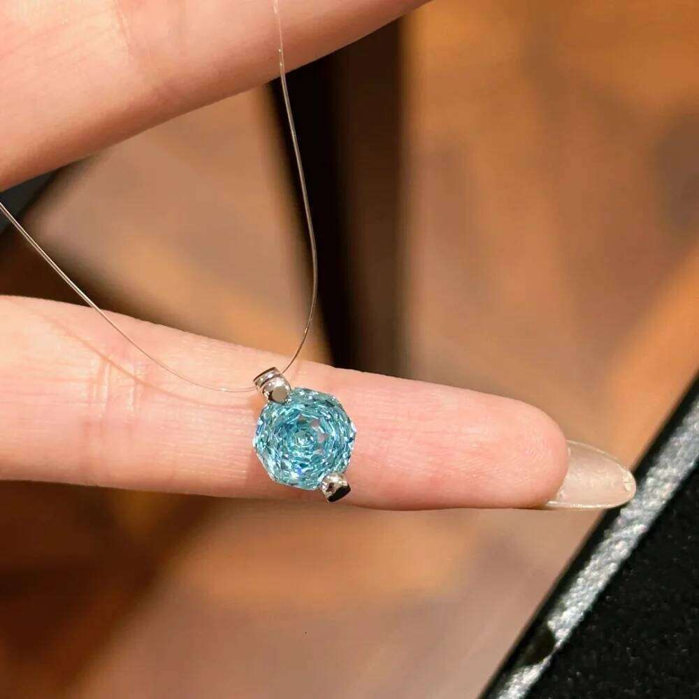 925 Sterling Silver Invisible Fish Line Mermaid Tears Pendant Necklace Women Elegant Octagonal Rose Birthday Party Jewelry Gift Z260123