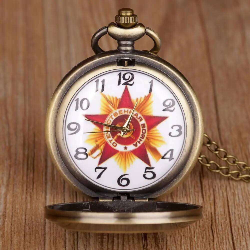 Classic USSR Pentagram Party Emblem Soviet Union Symbol Sickle Stylish Quartz Pocket Watches Chain CCCP Fob Watch 26W01123