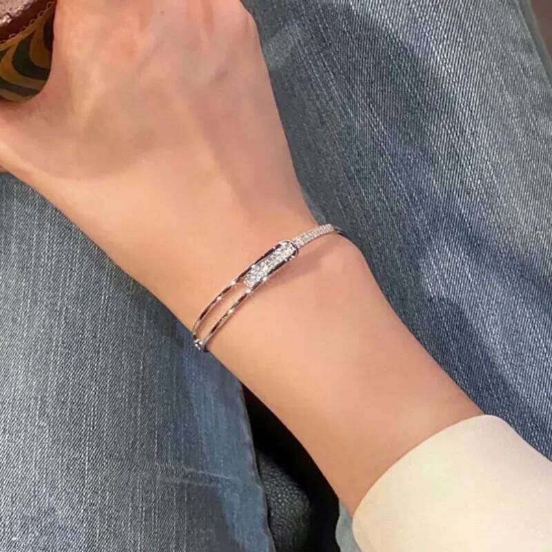 Silver Color Micro Zircon Open Bangle for Women 2024 Korean Simple Design Hollow Versatile Bracelet Wedding Jewelry Party Gifts Z260123