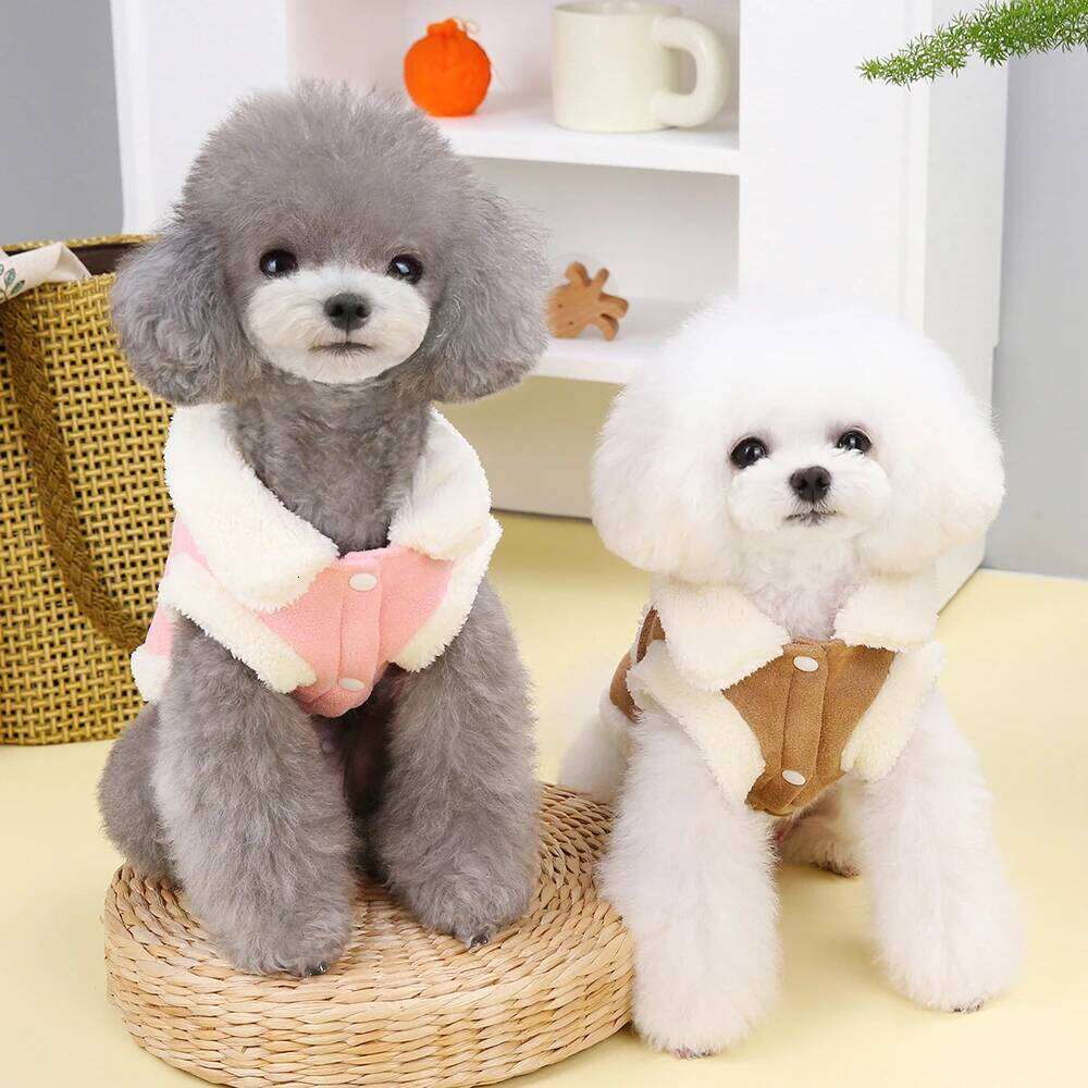 Dog Jacket With Bowknot Decoration, Winter Composite Fabric, Plush Pet Clothing With Traction Ring, Cotton Jacket