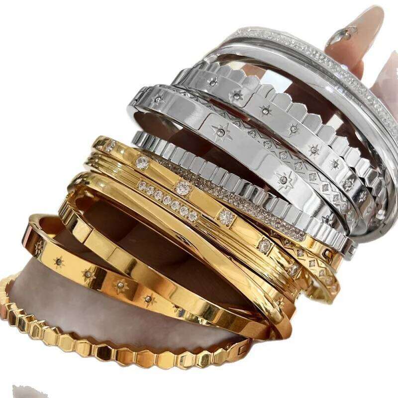 European American Non-Fading Inlaid Diamond Bracelet Eight-Pointed Star Waterproof Stackable Steel Jewelry Z260123