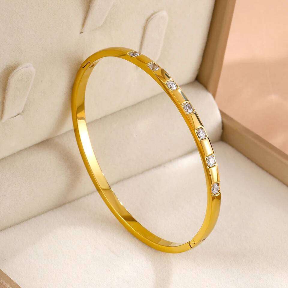 ZAKOL 1Pcs Minimalist Stainless Steel Bracelet With Square Zircon Set Versatile Stacking Jewelry for Women Creative Gift Z260123