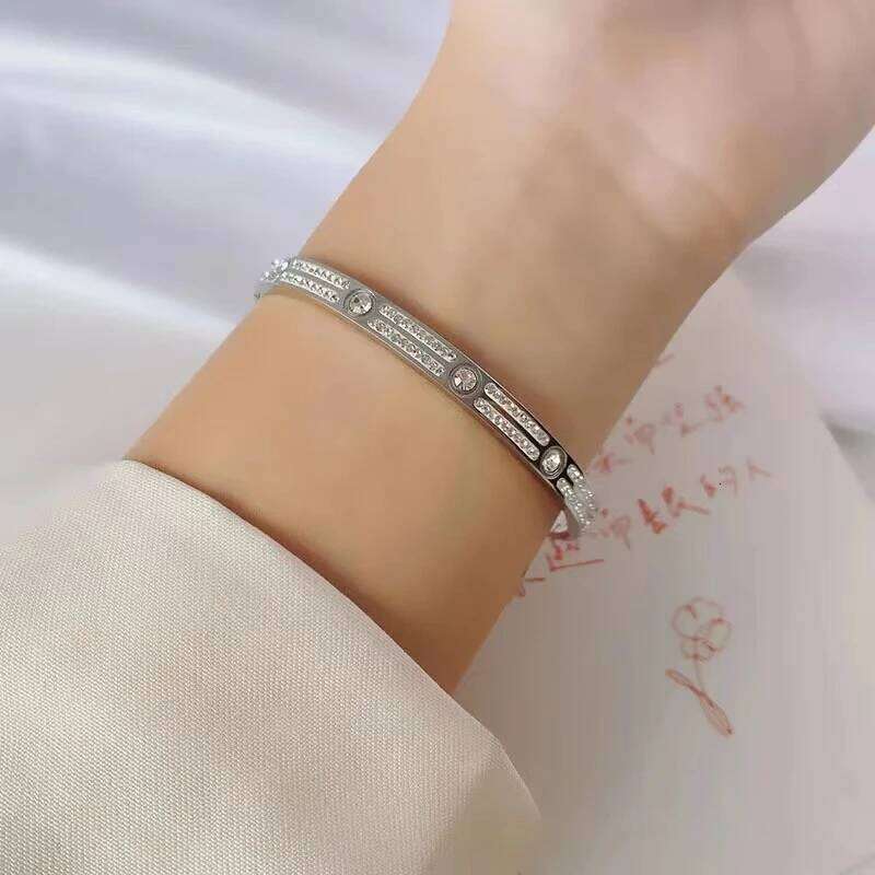 Kuziduocai 316L Stainless Steel New Fashion Fine Jewelry Minimalism Embed Dazzling Zircon Charm Chain Bangle Bracelets For Women Z260123