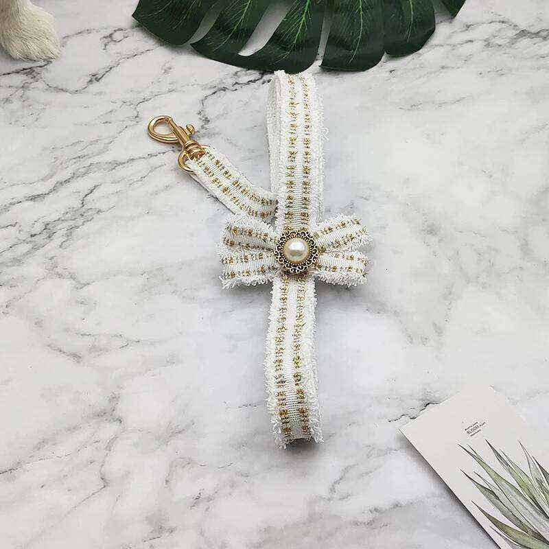Lace Leash Set Vintage Bowknot Pearl Bells Girl Dog Adjustable for Small Medium Dogs Puppy Collar Pet Supplies