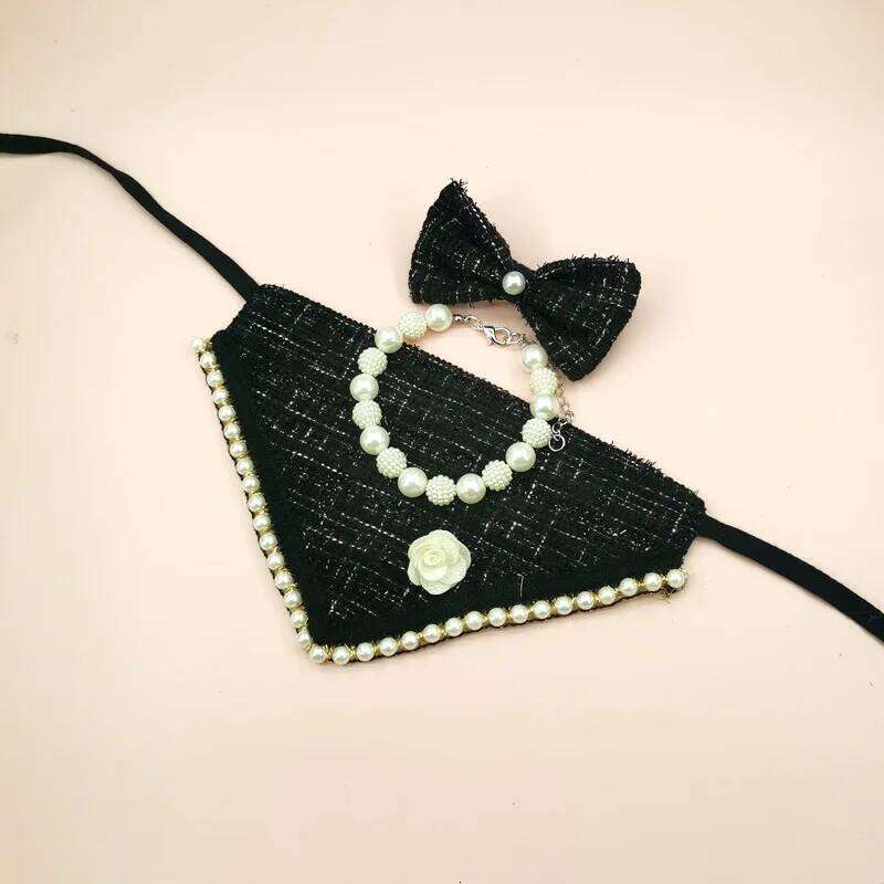 Pearl Necklace Bib Supplies Rough Cloth Saliva Towel Triangle Scarf Bow Cat Dog Bandana Pet Accessories