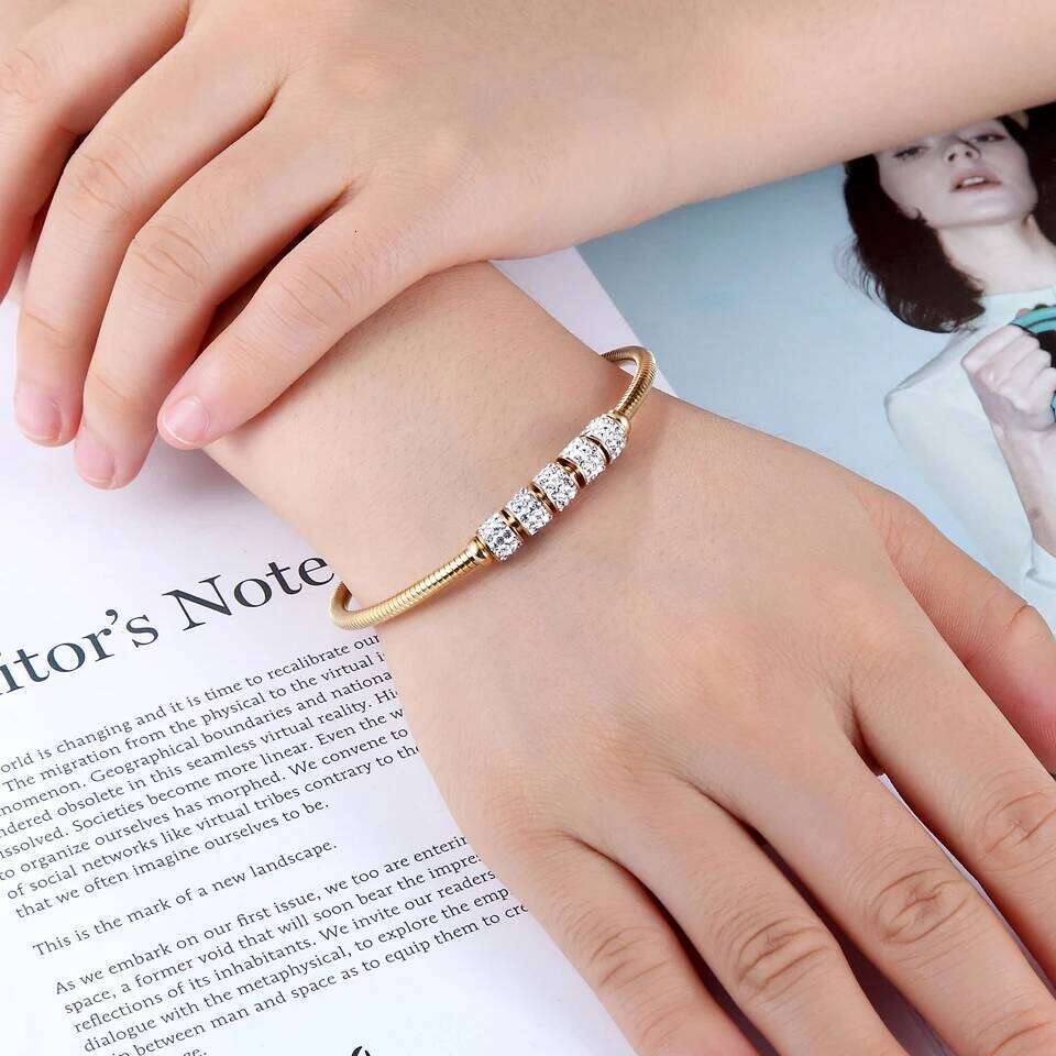 BORASI Surface Crystal Adjustable Cubic Zircon Bangle Jewelry Rose Gold Color Stainless Steel Charm Bracelet For Women Z260123