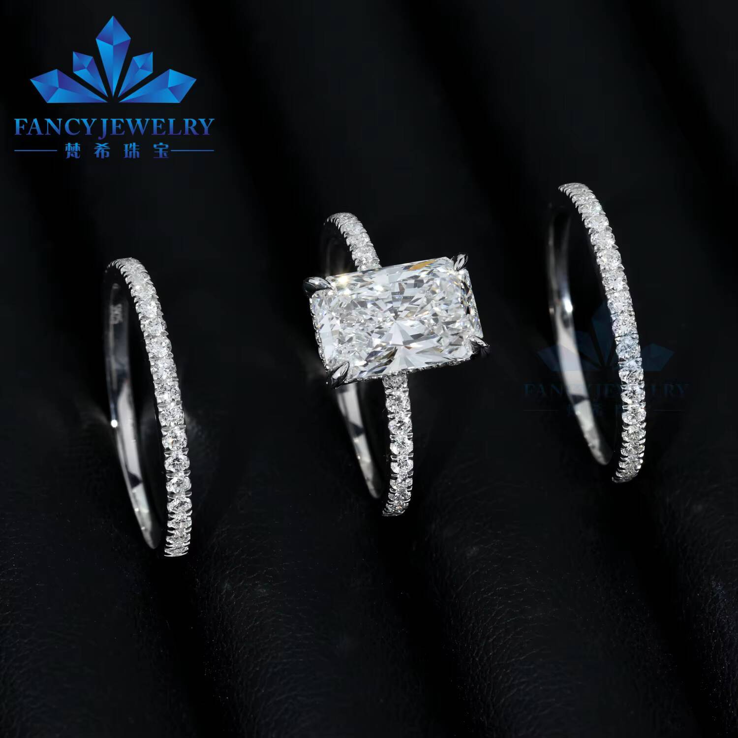 10K 14K 18K Solid Gold Certificate CVD HPHT 2CT 3CT Lab Grown Radiant Cut Diamond Rings Set Trendy Women Wedding Engagement