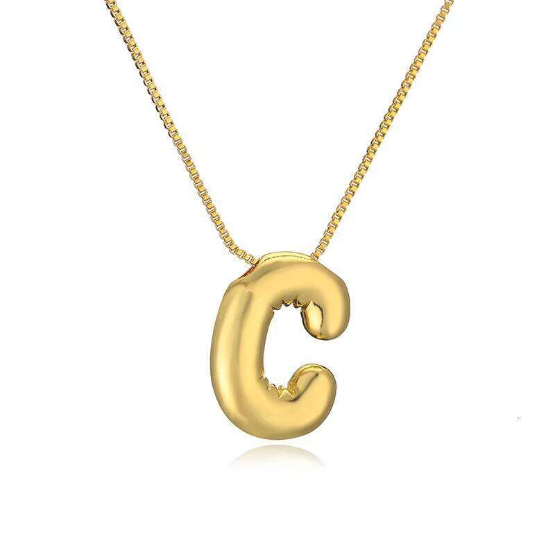 HECHENG,Chunky Alphabet Balloon Bubble Initial Letter Pendant Necklace for Women Men Gold Plated Necklaces Charm Jewelry Z260123