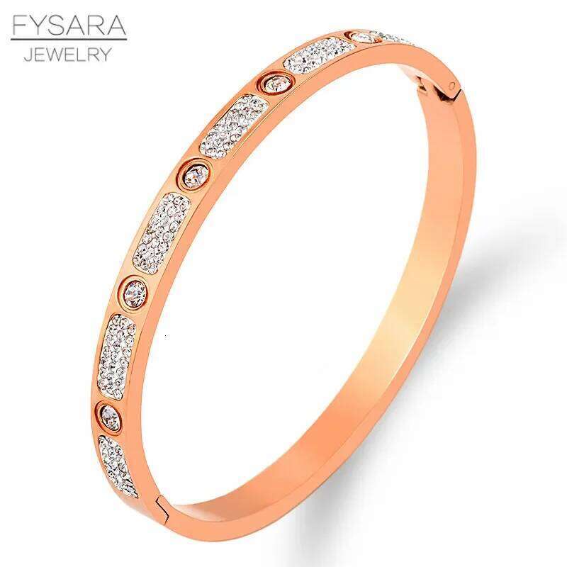FYSARA Full Rhinestone Stainless Bracelet Titanium Steel Round Crystals Bangles for Women Jewelry Wedding Party Bijoux Z260123