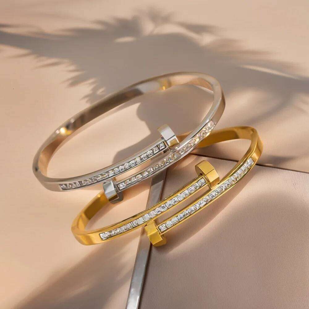 Original Design Classic Nails for Woman Stainless Steel Zircon Nail Open Bracelet Bangle Adjustable Summer Jewelry Z260123