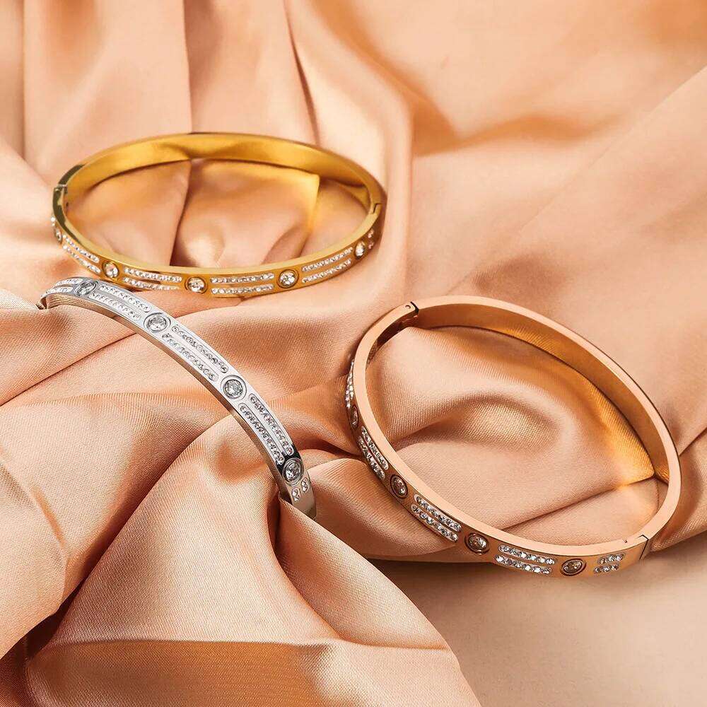 New Double Row Zircon Star Stainless Steel Bracelet, Women's Lightweight Luxury Fashion Hand Accessory Z260123