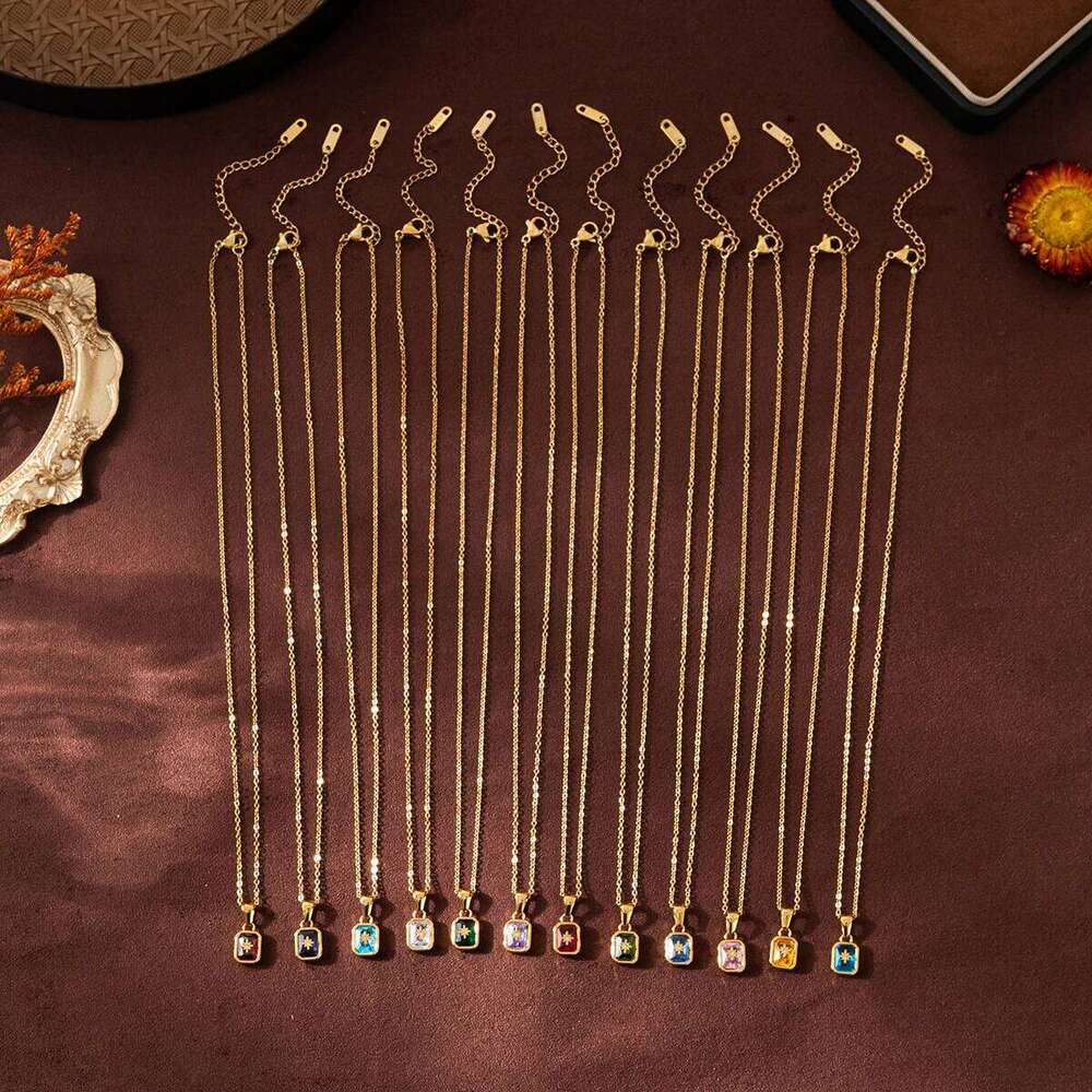 Titanium steel high color preservation North Star birthstone necklace, 12th birthday star collarbone pendant necklace Z260123