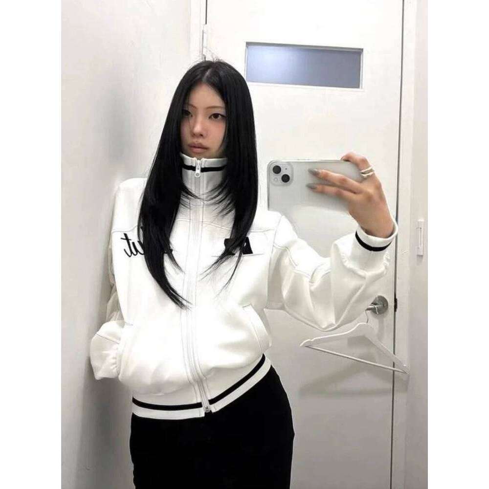 Printed Striped Loose Women S Short Jacket Autumn New Black Cardigan Coat Women Y K Fashion Vintage Street Tops Luxury