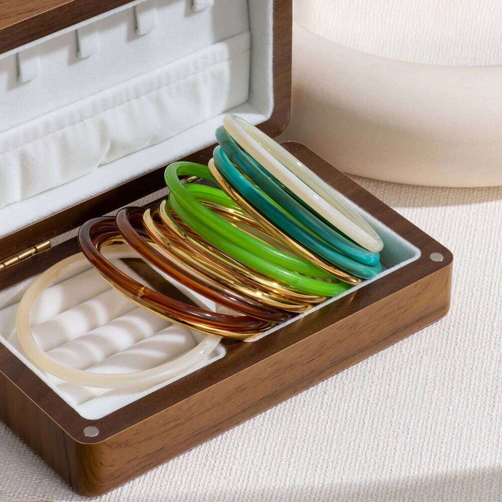 3Pcs/Set 64mm Round Circle Resin Stainless Steel Bracelet Bangle Set Amber Color Acrylic Wrist Trend Jewelry Z260123