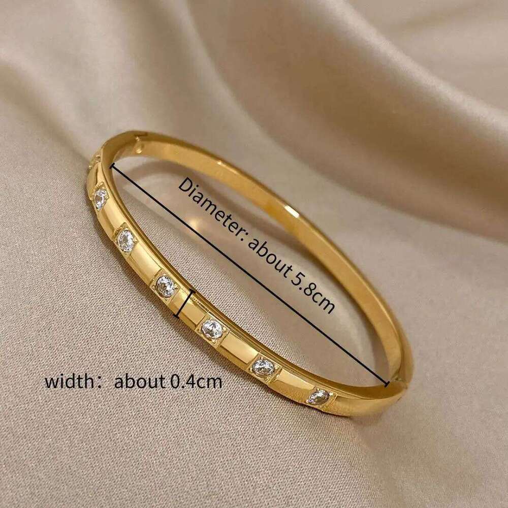 Stainless Steel Square Rhinestones Bangle Bracelet for Women Minimalist Cuff Bangles Waterproof Stackable Jewelry Accessories Z260123