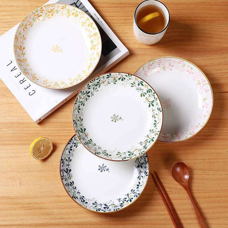 8in/20.2cm Floral Ceramic Plates - Cute Pasta/Salad/Dessert Plates, Kitchen Restaurant Tableware, Microwave & Dishwasher Safe