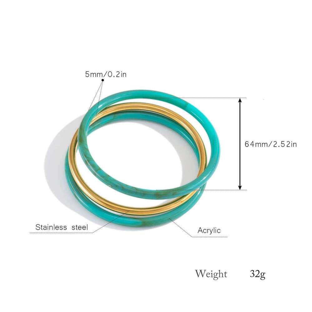 3Pcs/Set 64mm Round Circle Resin Stainless Steel Bracelet Bangle Set Amber Color Acrylic Wrist Trend Jewelry Z260123