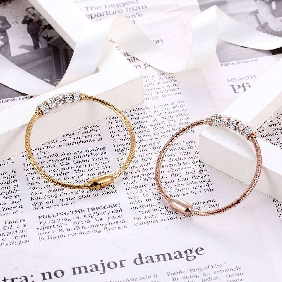 BORASI Surface Crystal Adjustable Cubic Zircon Bangle Jewelry Rose Gold Color Stainless Steel Charm Bracelet For Women Z260123