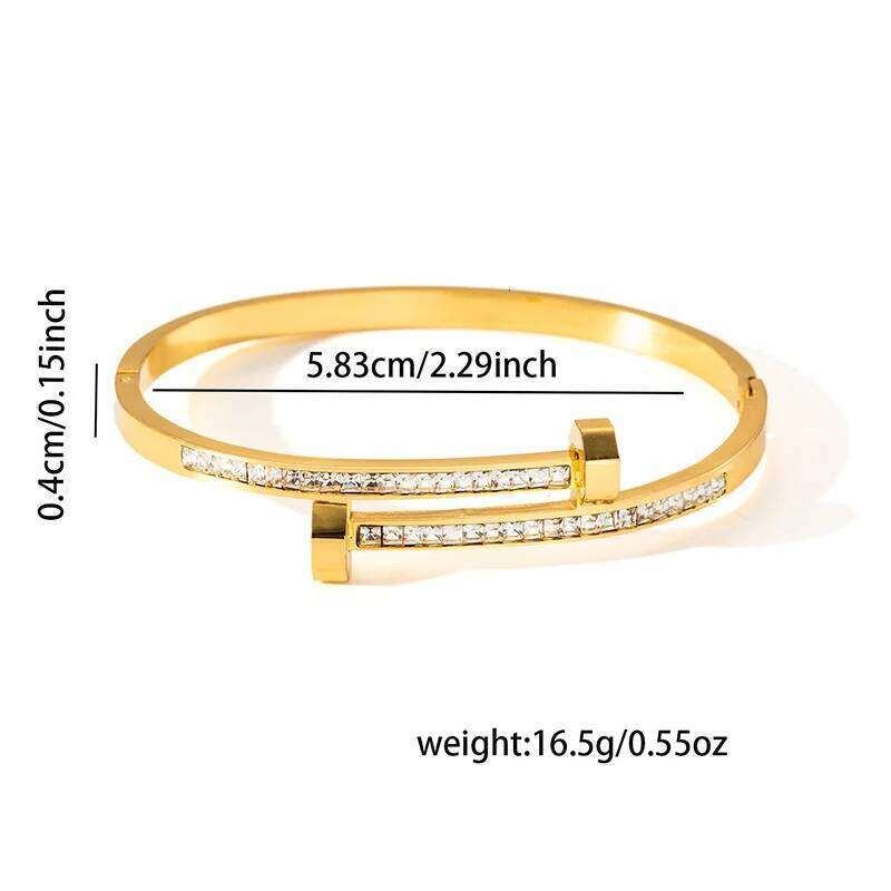 Fashionable Minimalist Nail With Starry Sky Diamond Inlay Colorfast Versatile Stainless Steel Bracelet Z260123