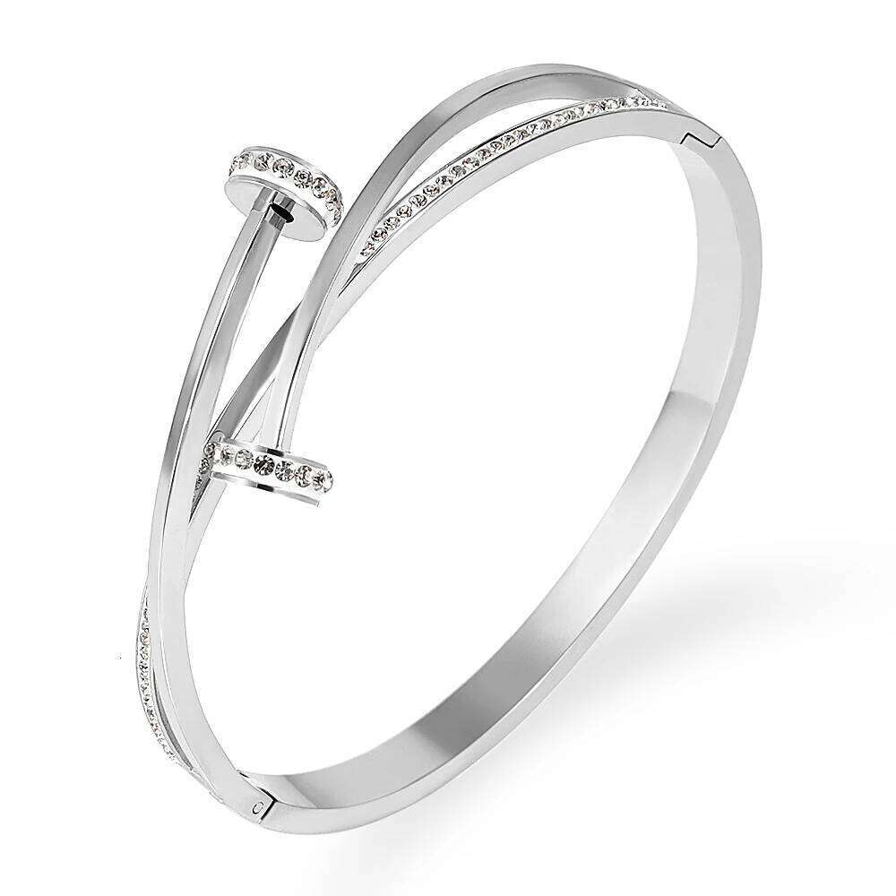 FYSARA Unique Double Crystal Nail Head Cross Stainless Steel Bracelet For Woman Love Wedding Gift Bangle Jewelry Wholesale Z260123