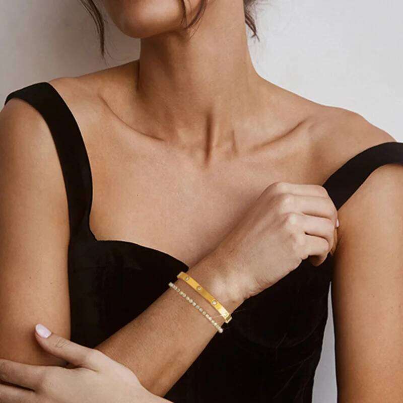 Gold Color Stainless Steel Bracelets for Women Tennis Bracelet Man Couple Matching Bangles Luxury Fashion Jewelry Accessories Z260123