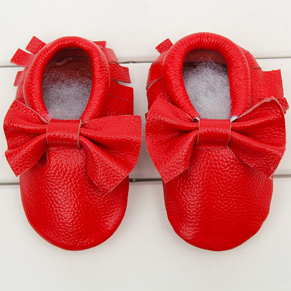 Bowknot Leather Baby Shoes born Boy Girl Multicolor Toddler Red Soft Sole Antislip First Walkers Infant Moccas 240313