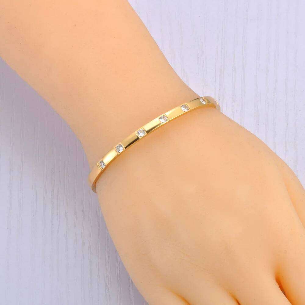 Stylish Cubic Zirconia Stainless Steel Charm Bangle Bracelet For Women 18K Gold Plated Waterproof Jewelry Fashion B24030 Z260123