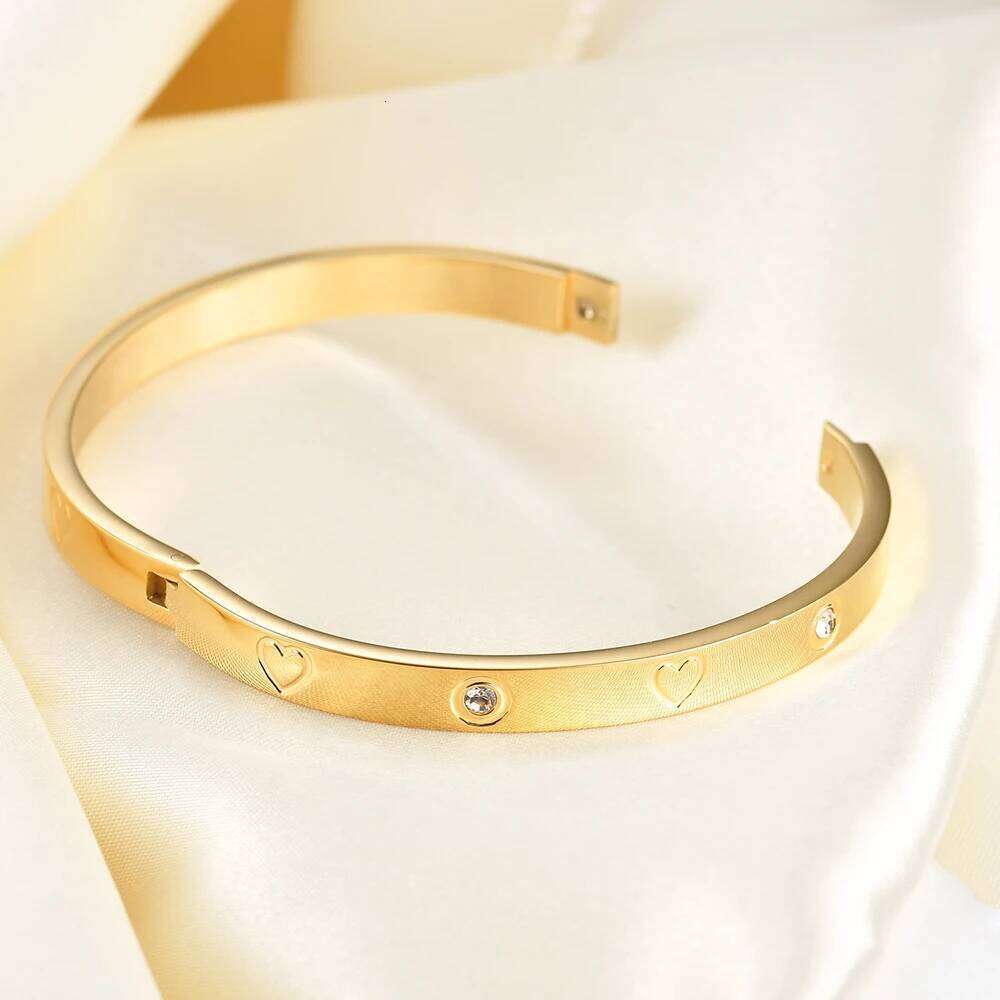 Fashion Lovers Heart Bracelet Bangle with Cubic Zirconia Women Stainless Steel Hinged Jewelry Armband For Valentine Day Gift Z260123