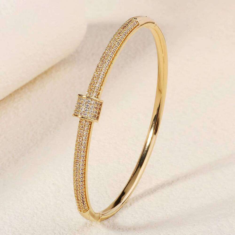 Golden Waist-Shaped Rolled-Ring Copper Zirconium Bracelet Trendy Handmade Exquisite Bangles Daily Jewelry Accessories As Gifts Z260123