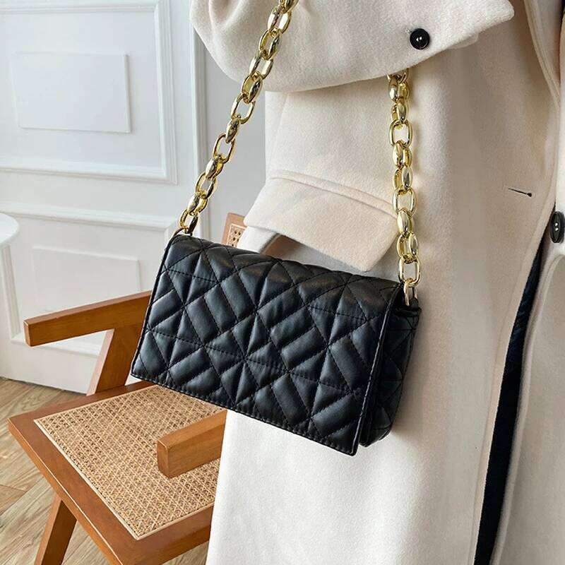 Fashion Plaid Shoulder Bag Plastic Chain Casual Crossbody Bags Women Flap Handbags For Daily Used