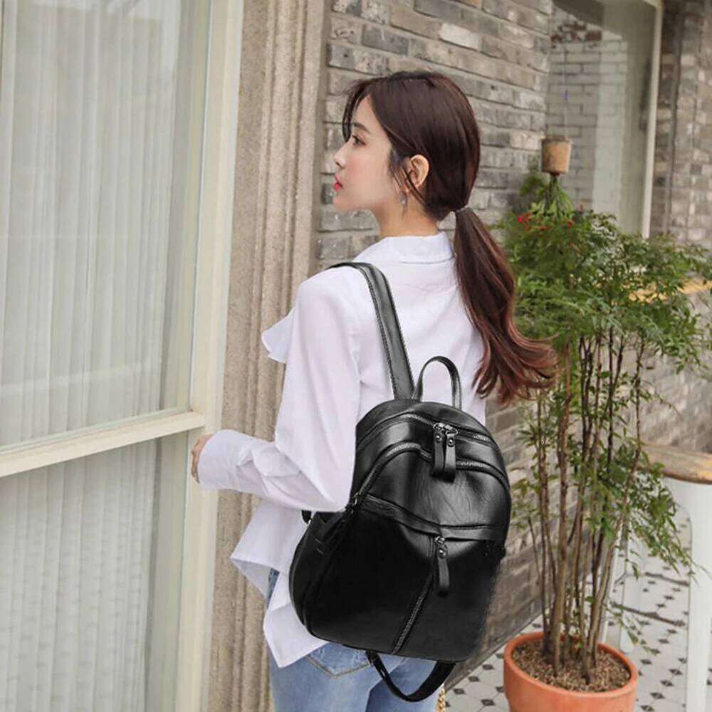 Fashion Women PU Leather Knapsacks Solid Color Ladies Shopping Rucksacks Student Travel Large Capacity School Backpack Z260124
