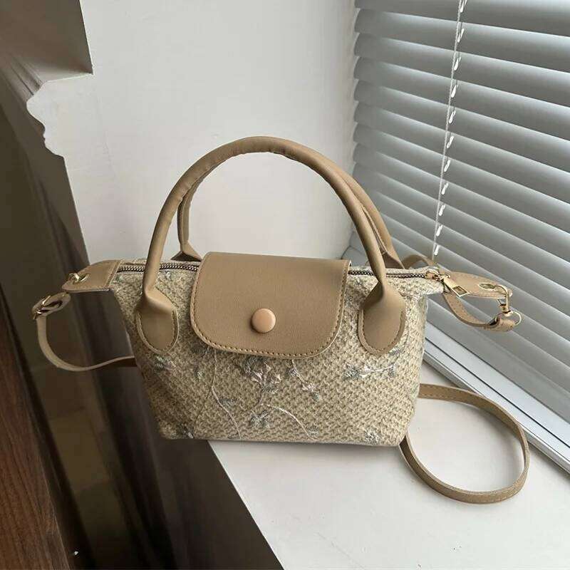 New Casual Straw Shoulder Crossbody Bag, Flower Small Top-handle Bags For Women, Travel Beach Handbags
