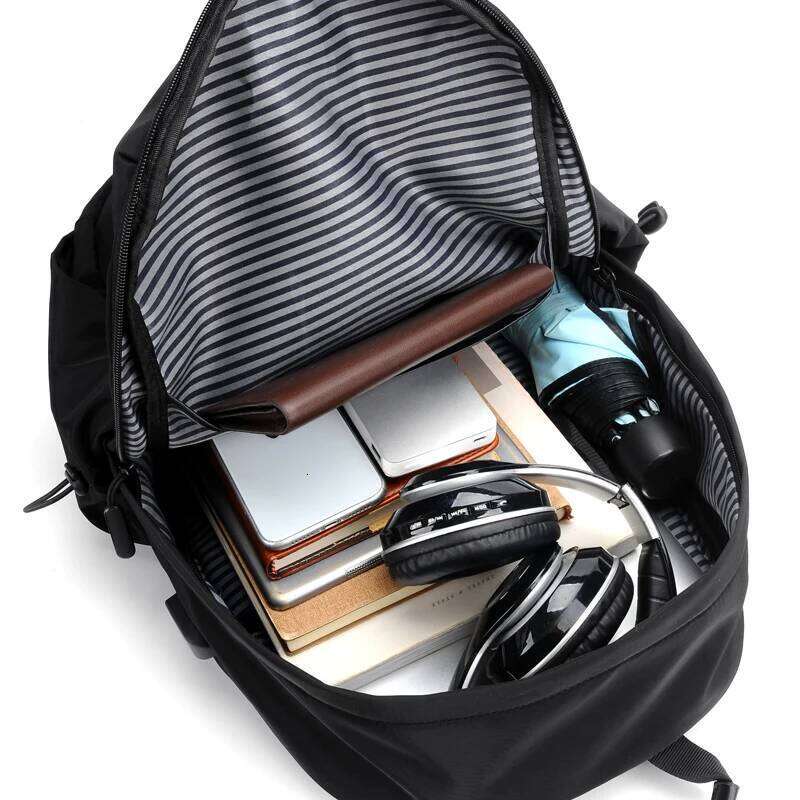 Simple solid color backpack with laptop compartment and USB charging port, suitable for travel, commuting, school, business Z260124