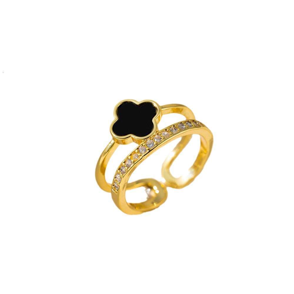Zircon four-leaf clover ring Jade four-leaf clover finger ring with an extremely romantic style