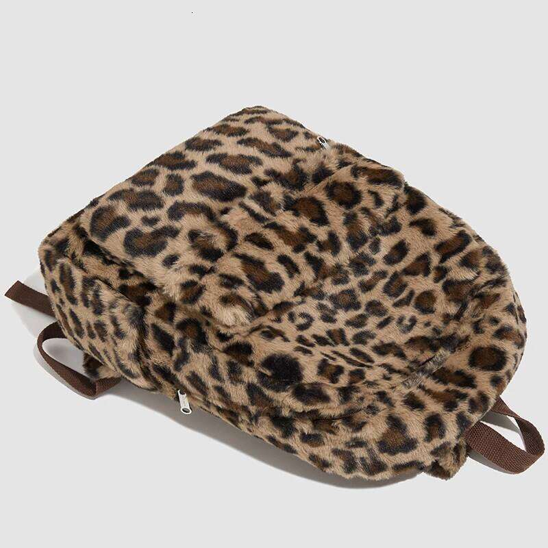 Autumn Winter Leopard Print Knapsack Casual Daypack Large Capacity Travel Laptop Backpack Retro Plush Student School Book Bag Z260124