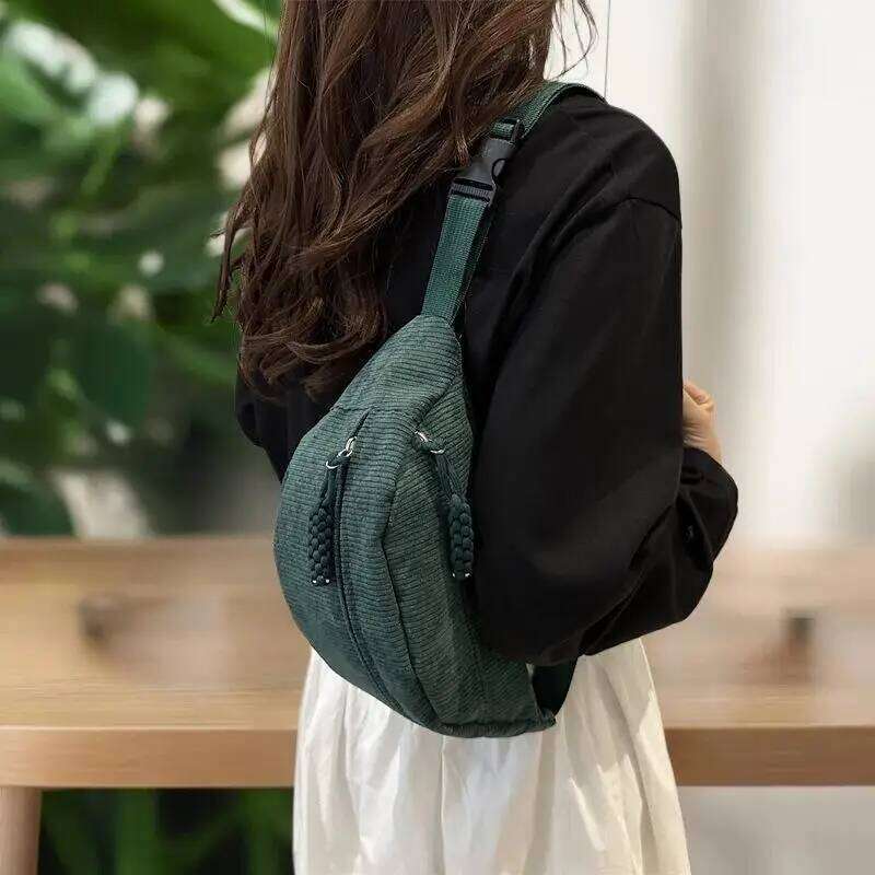 Half Moon Waist Corduroy Running Belt Bags Large Capacity New Fashion Women's Chest Crossbody Bag Z260124