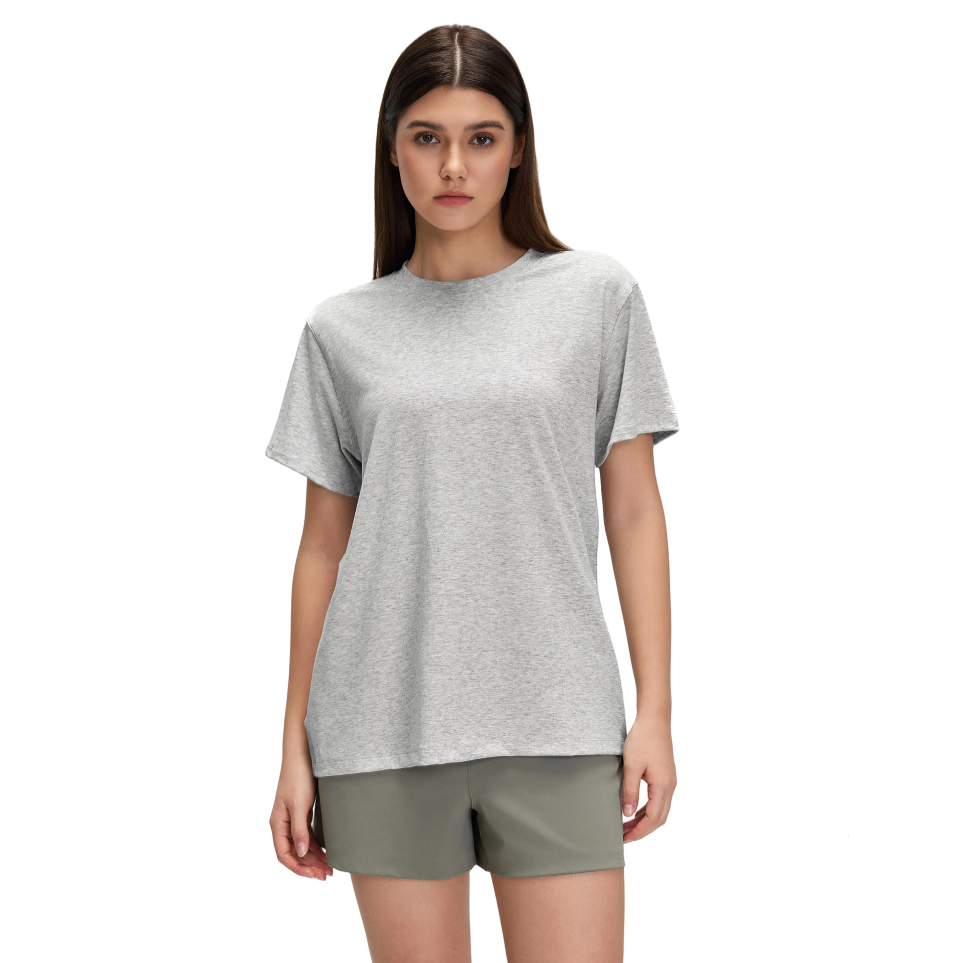 Round Neck Sports Short Sleeve Women's Summer Solid Color Versatile Running Fitness Top Casual Loose Breathable Yoga Wear D26088