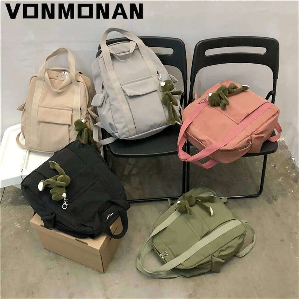 New Solid Color Women Waterproof Nylon Backpack Simple School for Teenage Girl Shoulder Travel Hand Book Bag Rucksack Z260124