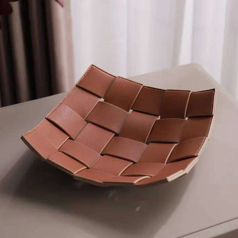 Leather Key Bowl Reversible Phone Wallet Coin Desktop Storage Tray Organizer Square Weave Nightstand
