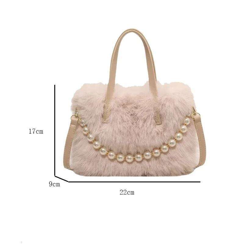 Winter Fashion Faux Fur Crossbody Bags for Women's Gift, Pearl Chain Decor Shoulder Bag, Ladies Handbags Top-handel Bag Z260124