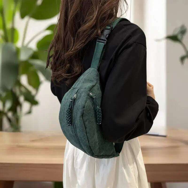 Half Moon Waist Corduroy Running Belt Bags Large Capacity New Fashion Women's Chest Crossbody Bag Z260124