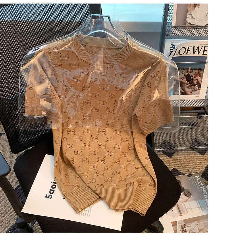 Ice Silk Base Layer Knitted Top Women's Round Neck Loose Thin Summer New Fashion French Design Ladies T-Shirt Sweater Vest