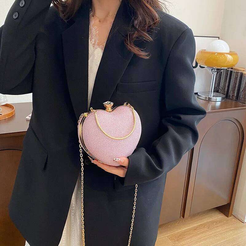 Chic Heart Shaped Handbag Women Fashionable Bright Star Evening Bag, Stylish Shoulder Tote Purse Chain Cross Body Bags for Woman