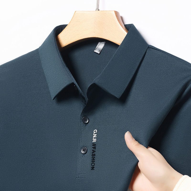 High end ice silk seamless breathable short sleeved T-shirt mens lapel summer trend letter embroidery casual polo shirt 240930CJ